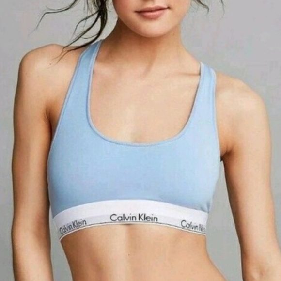 Calvin Klein Cotton Unlined Light Blue Workout Training Sports Bra Sz 1X - Picture 2 of 9